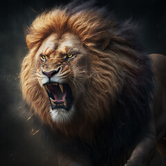 Fototapeta premium Angry Roaring Lion. AI generated Illustration.