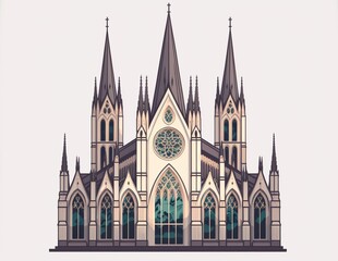 large cathedral with intricate spires and stained glass windows made with generative ai, vector style, flat, illustration, cartoon, line