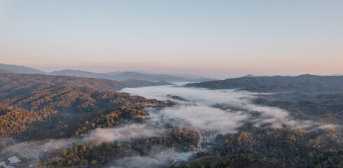 Mountain range in the summer morning