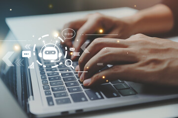 Young businessman working with laptop at home office. work process and social network concept.