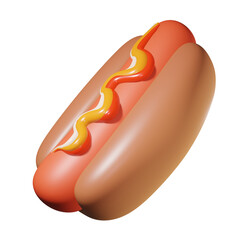 hot dog with mustard and ketchup, fast food, 3d render