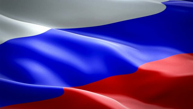 Russia Flag of Russian closeup or close up waving in the wind loop animation