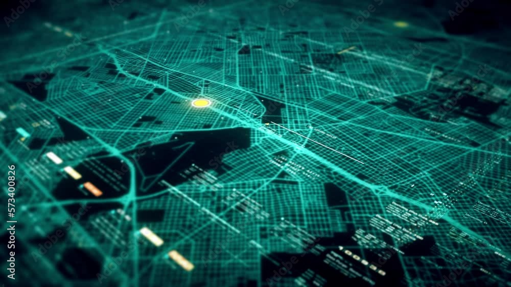 Aufkleber Futuristic motion graphic user interface head up display screen with digital data city map telemetry information display for digital background computer desktop display screen