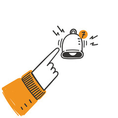 hand drawn doodle hand holding notification bell icon illustration vector