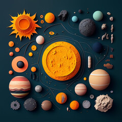 Illustration Solar System. Knolling Concept. Generative Ai