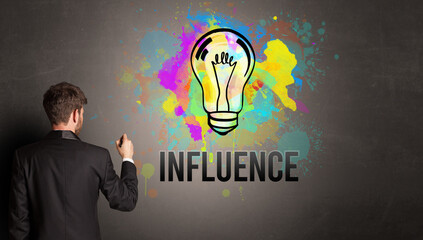 businessman drawing colorful light bulb