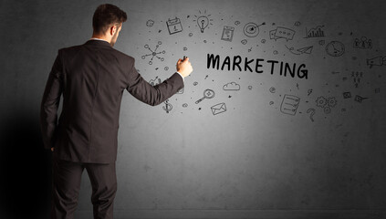 businessman drawing a creative idea sketch