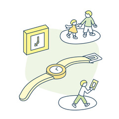 時計と一日のスケジュール管理。日々を過ごす人々