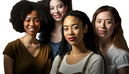 Fototapeta premium Empowering Women in Workplace: Celebrating International Women's Day with Diversity Equity Inclusivity in the Industry with Multiracial Female painter Transparent PNG (DEI generative AI
