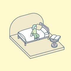 ベットで眠る人。夜の静かな時間