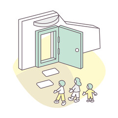 扉の先に向かう人々。扉が開いている様子