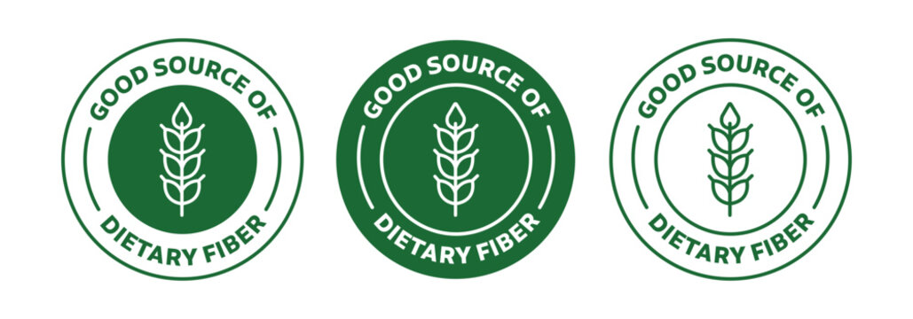 good source of dietary fiber icon. fiber rich food symbol. isolated vector badge green in color