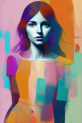 Young Woman face portrait illustration, abstract, mysterious woman, Generative AI retro painting
