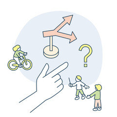 矢印の看板と、方向を指さす手。人々の目標と指針