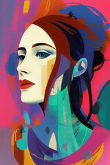 Woman face portrait illustration, abstract, mysterious woman, Generative AI retro painting