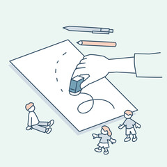 消しゴムで不要な文字を消す。紙の上で情報を整理する