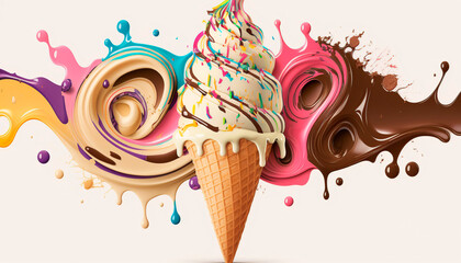 Snow cone with splash on white background created with Generative Ai technology