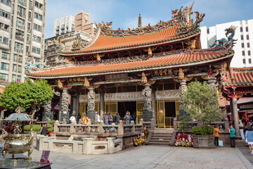 Colorful Temple Architecture Building at Lungshan Buddhist Temple in Taipei Taiwan