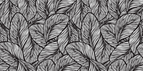 Fototapeta premium Leaves illustration background. Seamless pattern.Vector. 葉っぱのイラストパターン