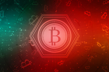 Global Abstract Bitcoin Crypto Currency Blockchain Technology World Map Background Illustration