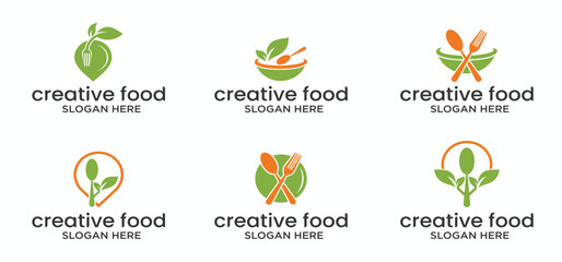 natural food logo, green food chef logo design concept, Food, Restaurant vector.