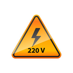 Electric 220 volt caution sign isolated on background.