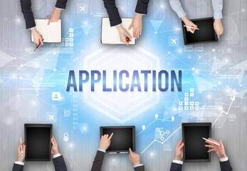 Group of Busy People Working in an Office, technology concept