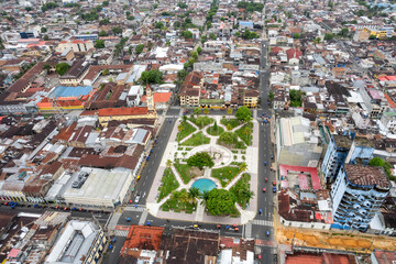 Aerial view of the Plaza de Armas in Iquitos, Peru, also known as the Capital of the Peruvian...