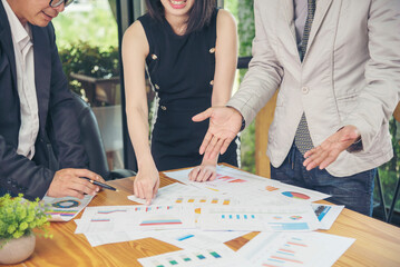 Business strategy team report chart, graph, infographic data analyze financial report plan. Hands team partner planning marketing finance statistics sale report with excel spreadsheet accountting