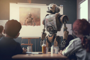 Robot professor, lecturer, helper, tutor to teach in a classroom, doing science experiments, helping students, teaching music, and tutoring students, kids and adults