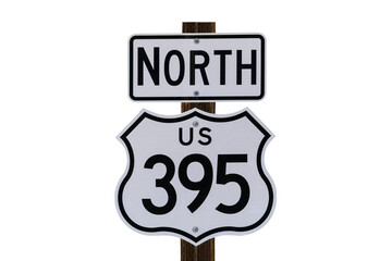 US Route 395 highway sign isolated with cut out background.
