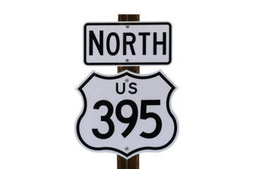 US Route 395 highway sign isolated with cut out background.