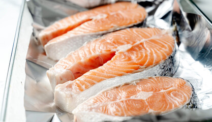 fresh salmon steaks with lemon and rosemary