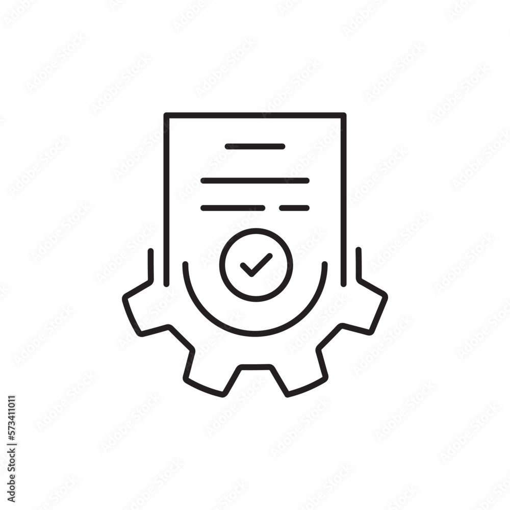 Poster doc with gear icon like approved document flow. concept of paperwork regulatory process or checklist