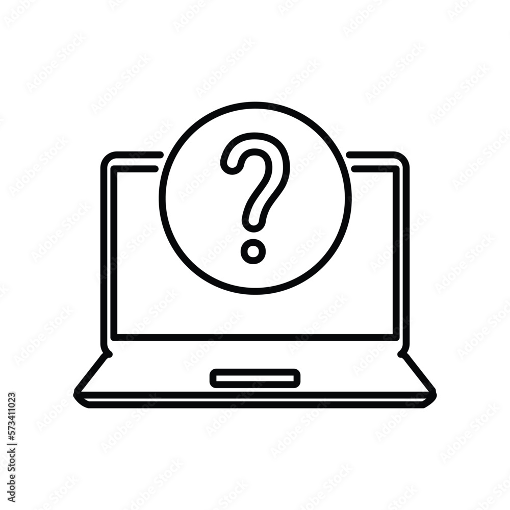 Fototapete black thin line laptop icon with question mark. linear simple trend modern simple info logotype elem