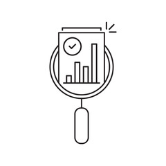 thin line magnifier like income scrutiny overview icon. flat trend lineart simple exam or profit logotype stroke art web design isolated on white. concept of inspection pictogram or survey symbol