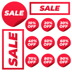red sale label template vector 10% 20% 30% 40% 50%