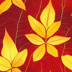 Autumn leaves and flowers pattern, Generative Ai