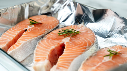 fresh salmon steaks with lemon and rosemary