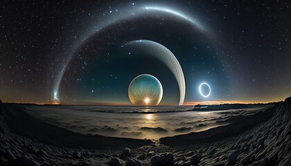 Fototapeta na wymiar A panoramic view of the moon Triton generative ai