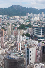 Mountain Lion Rock and downtown district of Hong Kong city