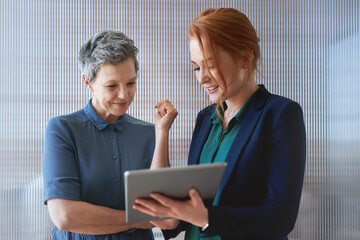 Business mentor, tablet and women planning or talking about ideas, strategy and brainstorming....