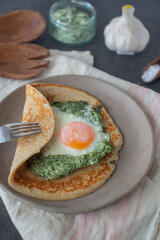 Galette de sarasin - French Buckwheat crepe with egg and bacon
