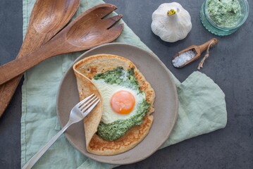 Galette de sarasin - French Buckwheat crepe with egg and bacon