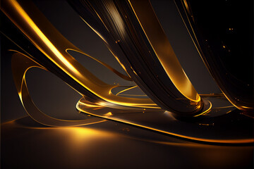Abstract black and gold lines background with light effect. Generative AI