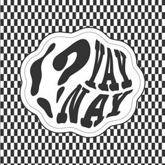 Yay or nay distortion typography with exclamation and question marks. Groovy masculine vector design for clothing print with geometric monochrome black and white seamless pattern. 