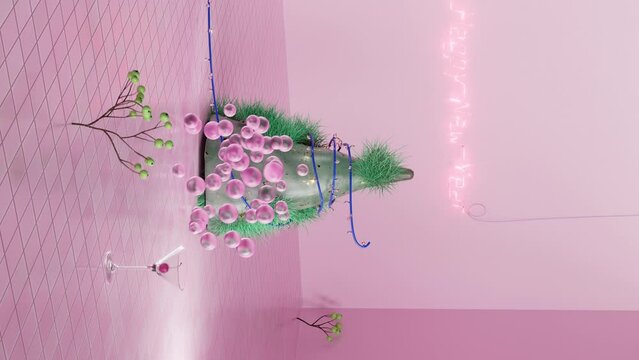 Abstract pyramid of geometric shapes. Color of year. 4k vertical video, 3d render.