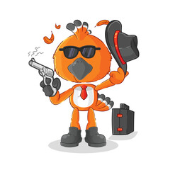 hudhud bird mafia with gun character. cartoon mascot vector