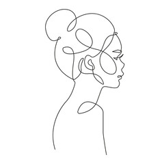 Woman Abstract Face One Line Drawing. Female Beauty Profile Minimalist Drawing. Abstract Woman Line Art Modern Minimal Drawing Trendy Illustration Continuous Line Art. Beauty Minimal Logo. Vector 