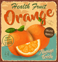 Vintage Health fruit Orange poster 1950s style.